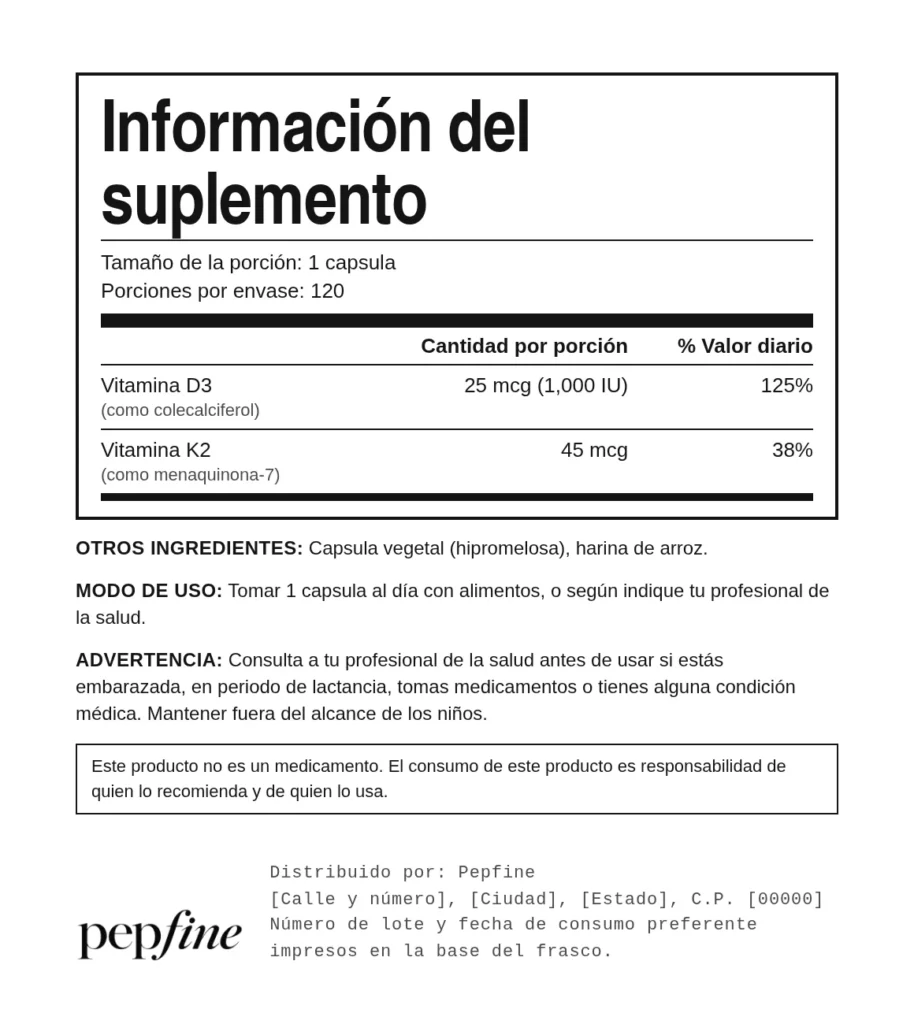 Vitamina D3 + K2 – reverso
